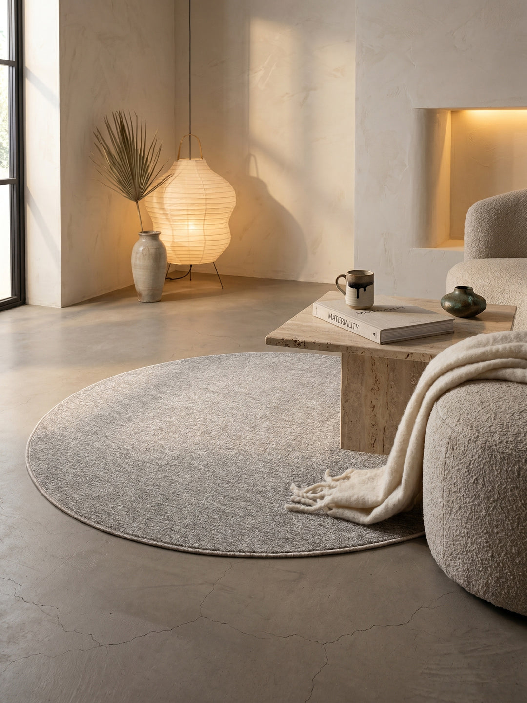 Teppich Beige rund Wohnidee gemütlich_