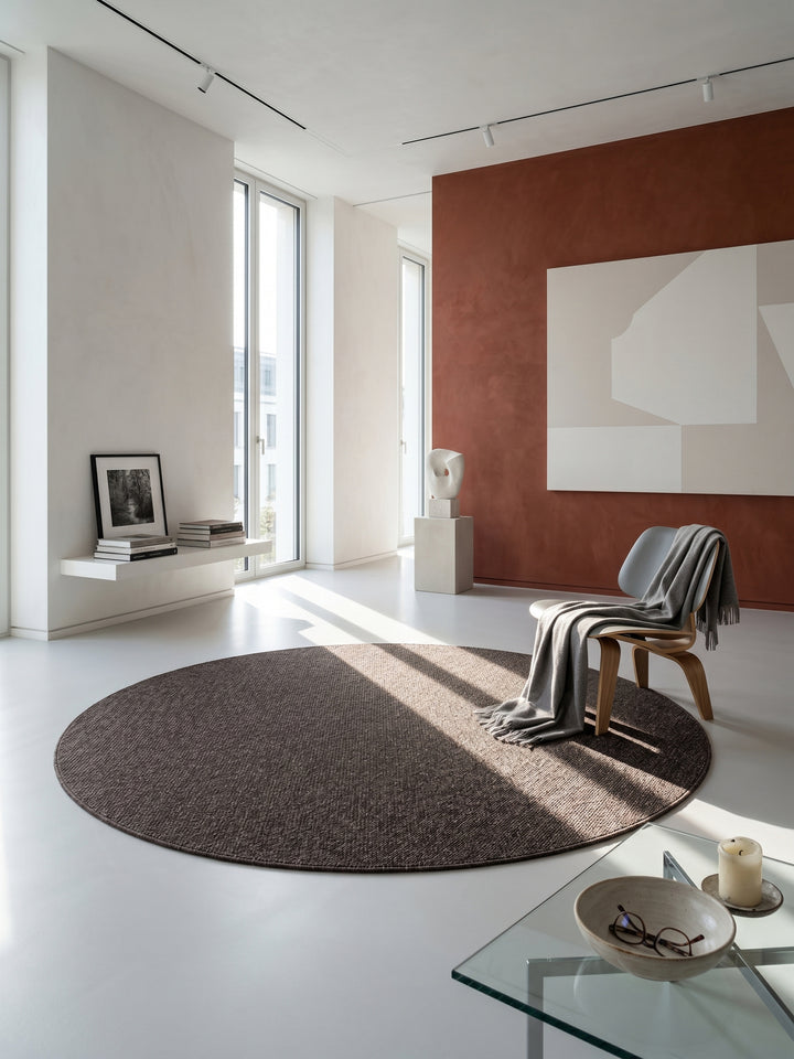 Teppich Brown rund im Wohnzimmer Einrichtungsidee_