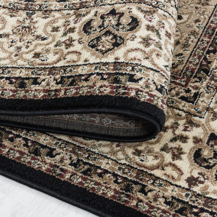 Teppich Kurzflor Vintage Bordüre Polypropylen Gewebt_Schwarz_Läufer_