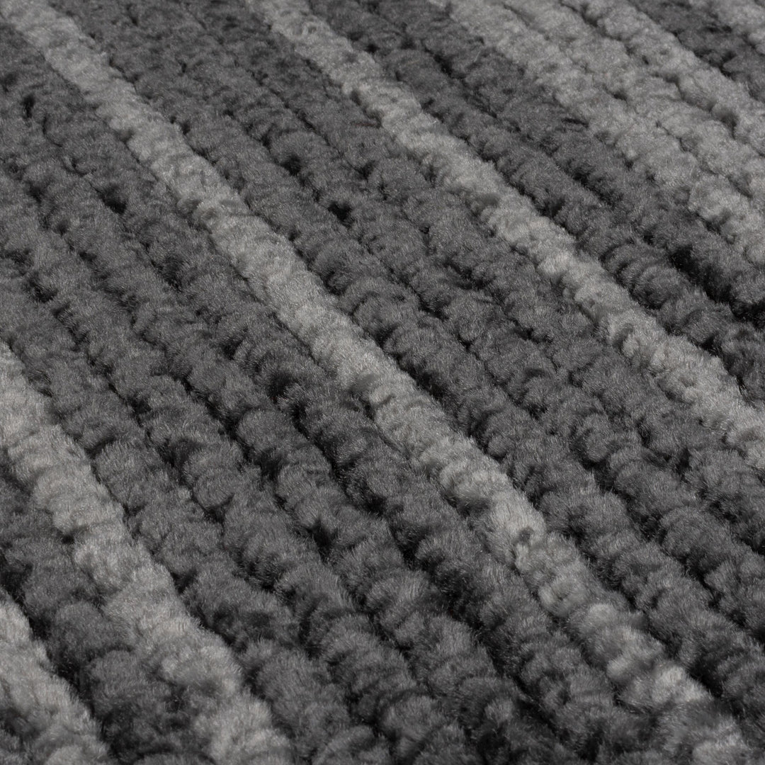 Teppich Modern Gestreift - Kurzflor mit Boho-Quasten_Anthrazit_Läufer_