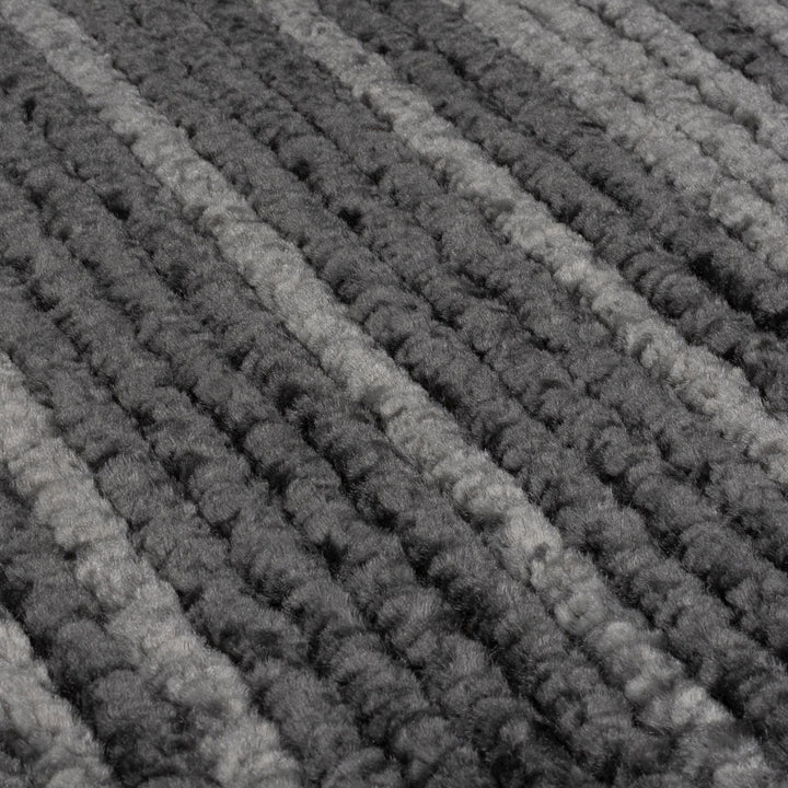 Teppich Modern Gestreift - Kurzflor mit Boho-Quasten_Anthrazit_Läufer_