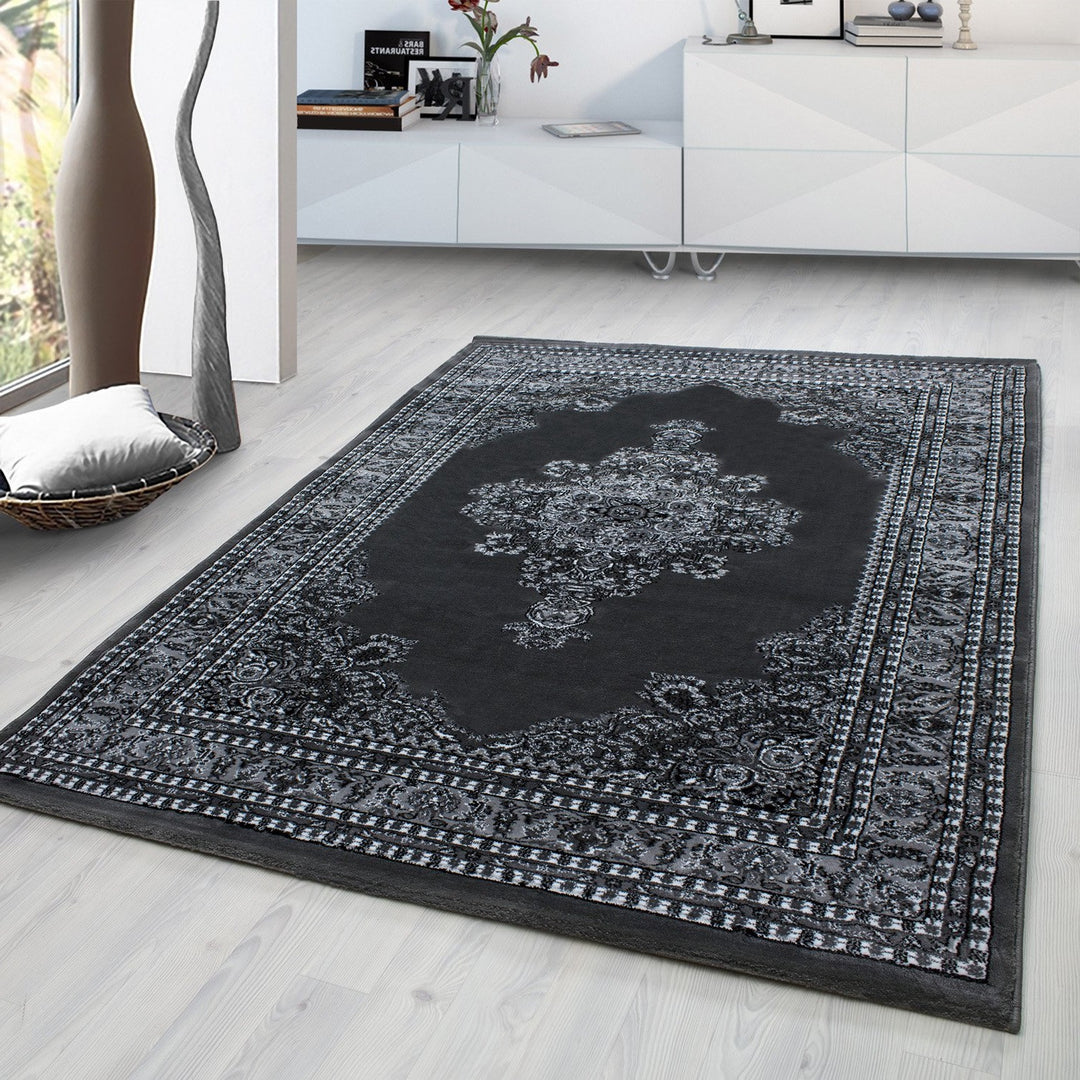 Teppich Orient Kurzflor Medaillon Polypropylen Wohnzimmer_Grau_Läufer_