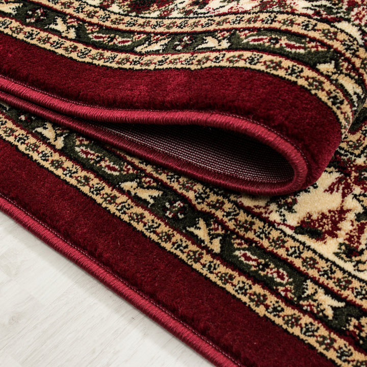 Teppich Orient Kurzflor Medaillon Polypropylen Wohnzimmer_Rot_Läufer_