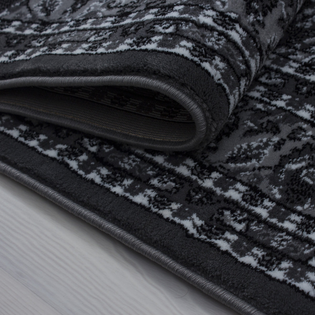 Teppich Orient Kurzflor Medaillon Polypropylen Wohnzimmer_Grau_Läufer_
