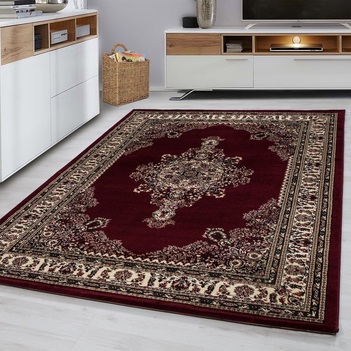 Teppich Orient Kurzflor Medaillon Polypropylen Wohnzimmer_Rot_Läufer_