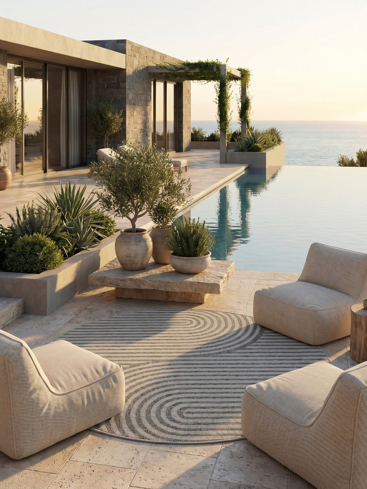 Teppich Grau Unknown Villa-Terrasse mit Infinity-Pool_