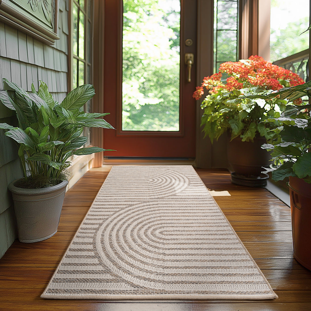 Teppich Outdoor Flachgewebe Boho Muster Polypropylen Balkon_Beige_Läufer_