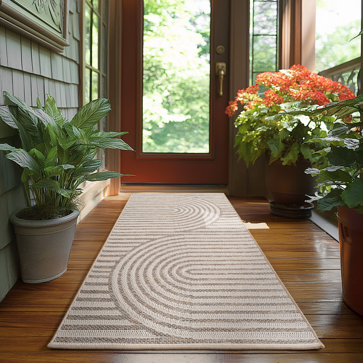 Teppich Outdoor Flachgewebe Boho Muster Polypropylen Balkon_Beige_Läufer_