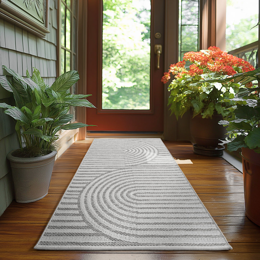 Teppich Outdoor Flachgewebe Boho Muster Polypropylen Balkon_Grau_Läufer_
