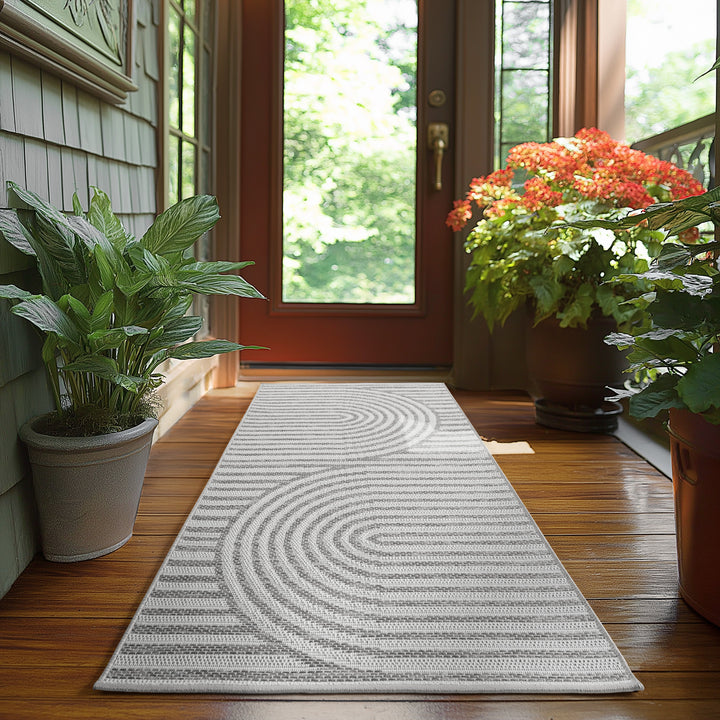 Teppich Outdoor Flachgewebe Boho Muster Polypropylen Balkon_Grau_Läufer_