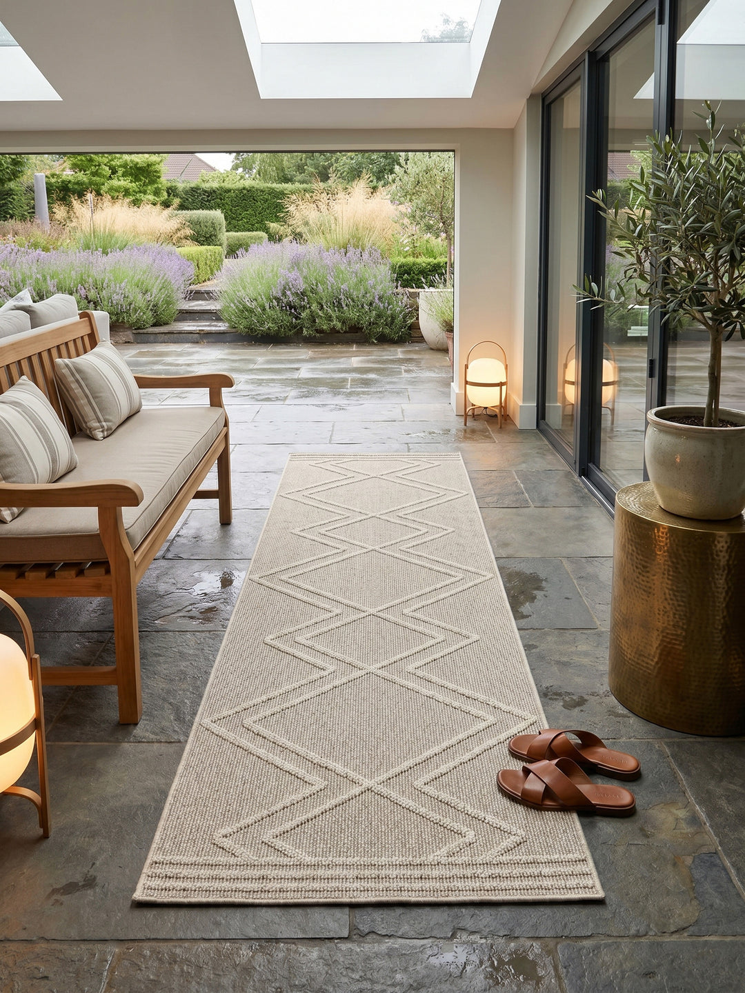 Teppich Beige Läufer Muster Draufsicht_