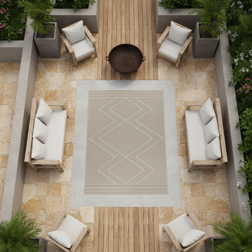 Teppich Outdoor Flachgewebe Boho-Muster Polypropylen Küche Beige Läufer