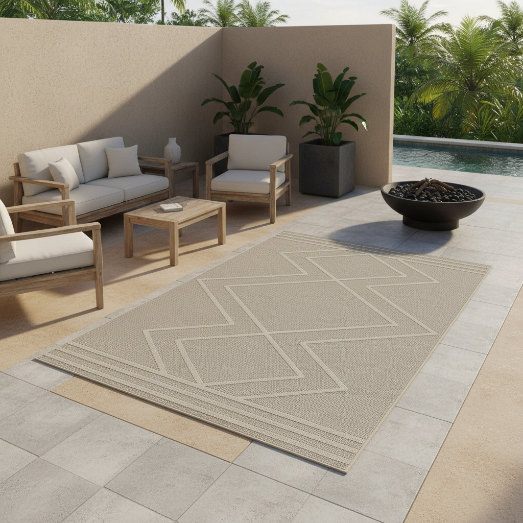 Teppich Outdoor Flachgewebe Boho-Muster Polypropylen Küche_Beige_Läufer_