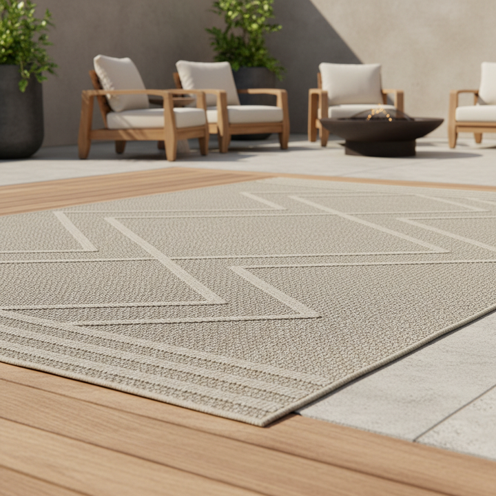 Teppich Outdoor Flachgewebe Boho-Muster Polypropylen Küche_Beige_Läufer_