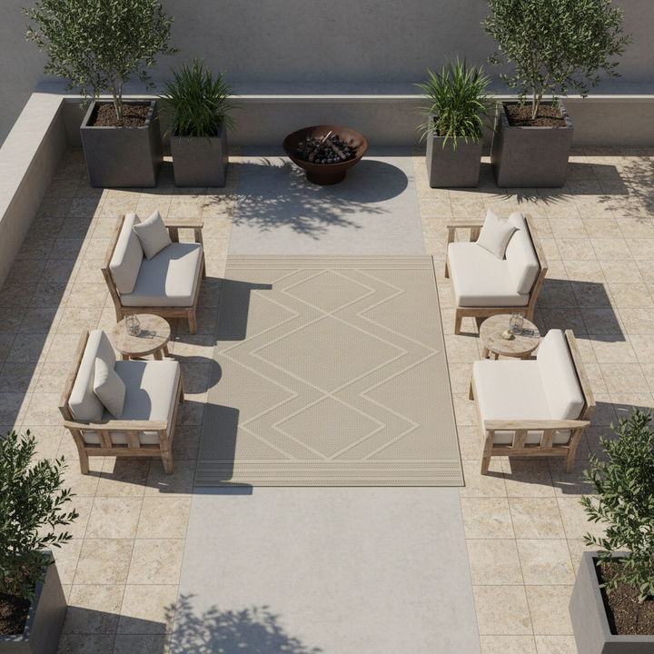 Teppich Outdoor Flachgewebe Boho-Muster Polypropylen Küche_Beige_Läufer_