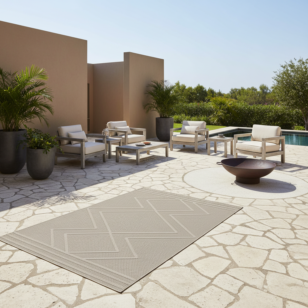 Teppich Outdoor Flachgewebe Boho-Muster Polypropylen Küche Beige Läufer
