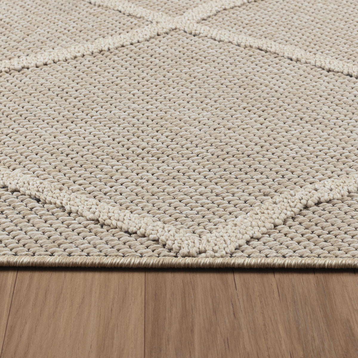 Outdoor-Teppich Rauten-Linien – Waschbar | Minimaler Boho-Stil für Terrasse – Ansicht 10