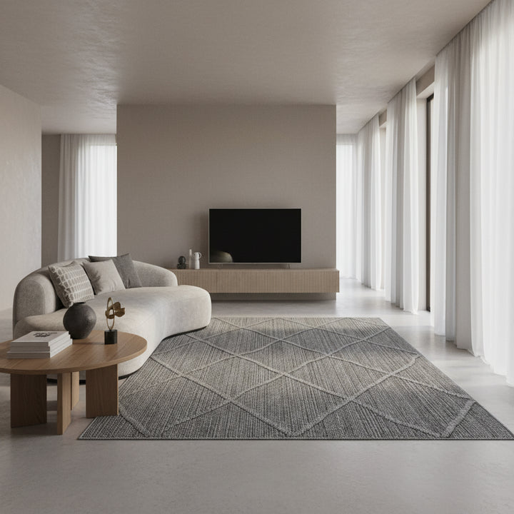 Teppich Outdoor Flachgewebe Boho-Muster Polypropylen Terrasse_Grau_Läufer_