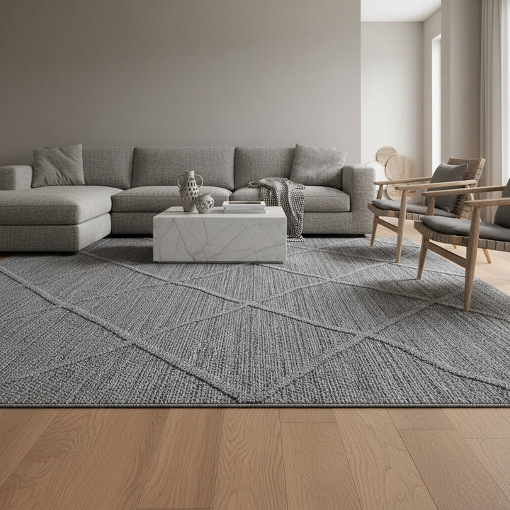 Teppich Outdoor Flachgewebe Boho-Muster Polypropylen Terrasse_Grau_Läufer_