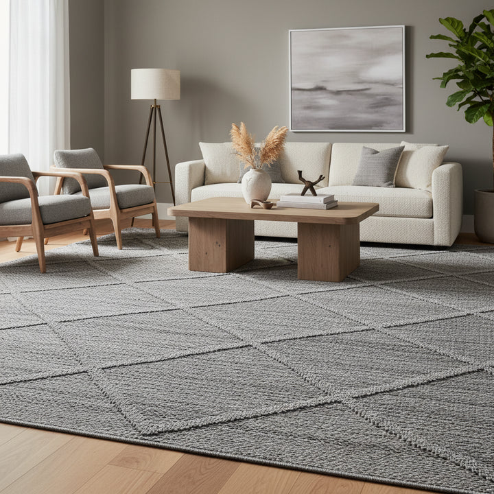 Teppich Outdoor Flachgewebe Boho-Muster Polypropylen Terrasse_Grau_Läufer_