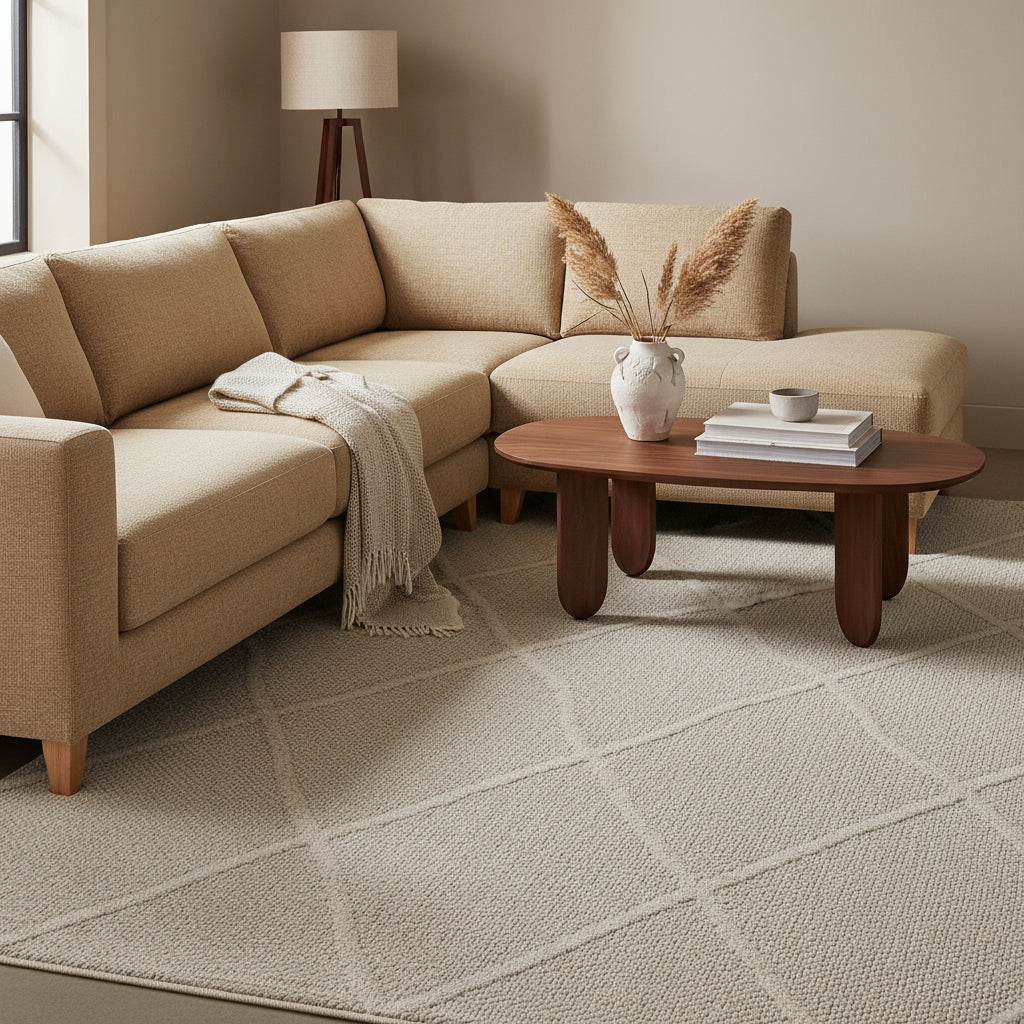 Outdoor-Teppich Rauten-Linien – Waschbar | Minimaler Boho-Stil für Terrasse – Ansicht 1