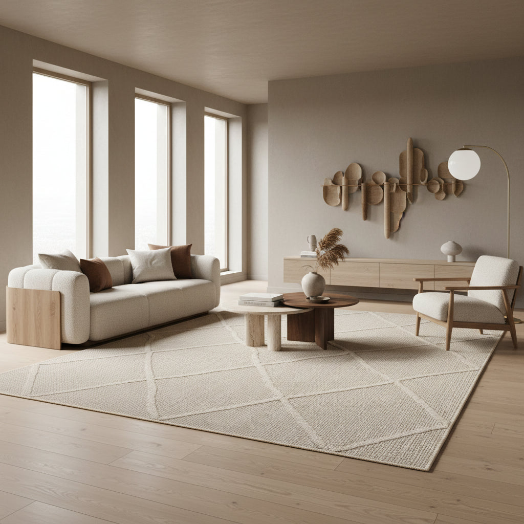 Outdoor-Teppich Rauten-Linien – Waschbar | Minimaler Boho-Stil für Terrasse – Ansicht 8