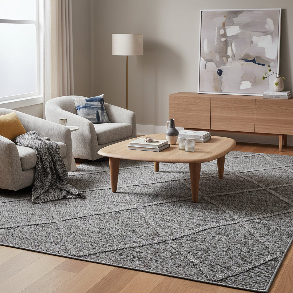 Teppich Outdoor Flachgewebe Boho-Muster Polypropylen Terrasse_Grau_Läufer_