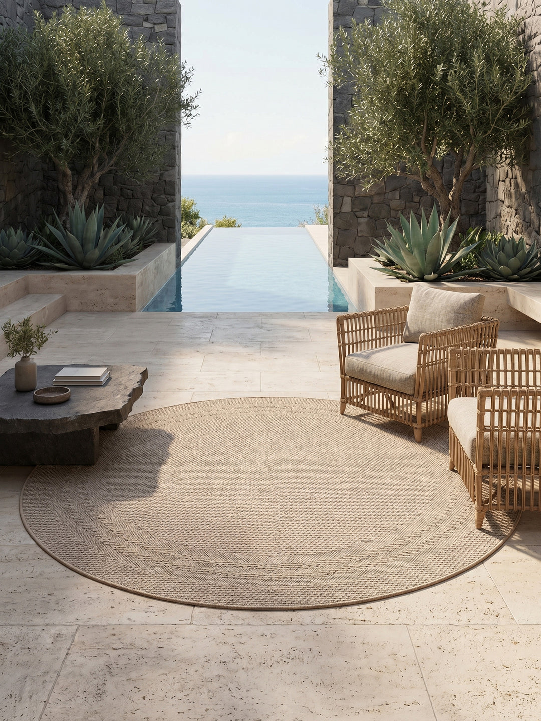 Teppich Beige rund im Wohnzimmer Einrichtungsidee_