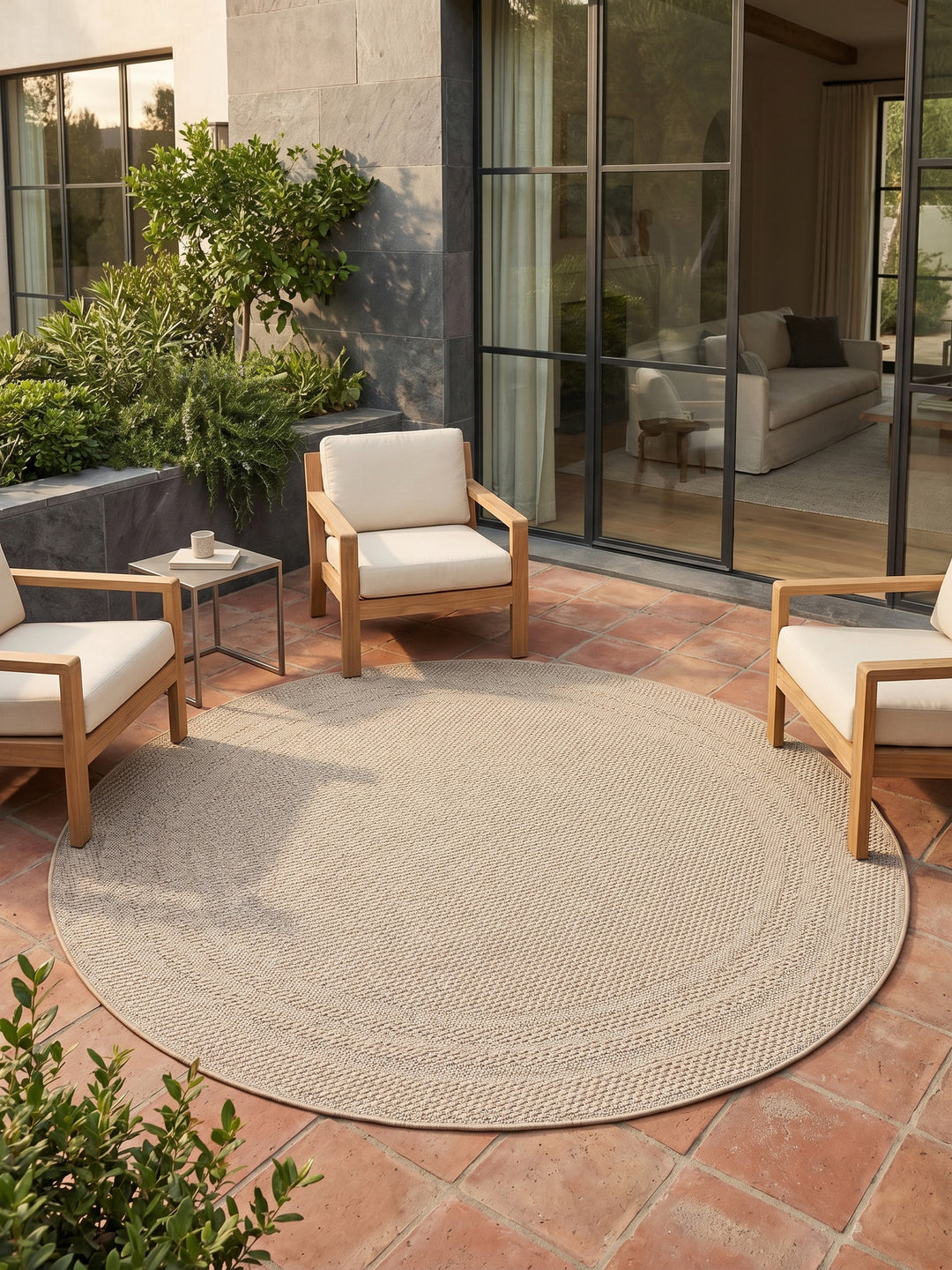 Teppich Beige rund Muster Draufsicht_