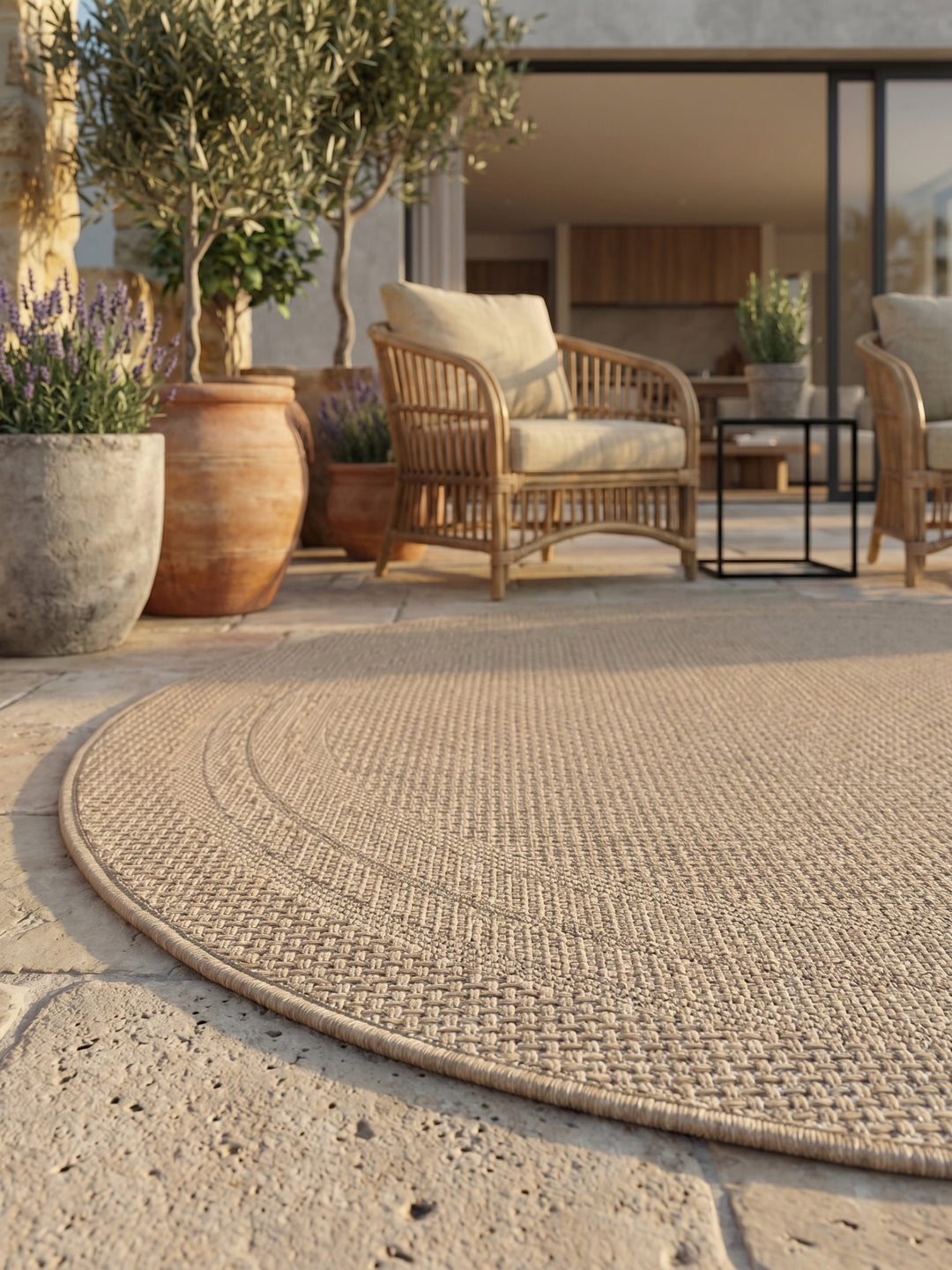 Teppich Beige rund Textur Nahaufnahme Detail_