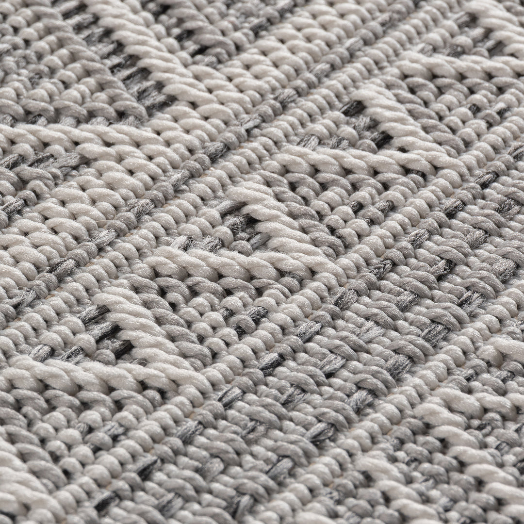 Teppich Grau Ethno rund Polypropylen Designteppich Kollektion VENTOUX Wohnraum 160x160_