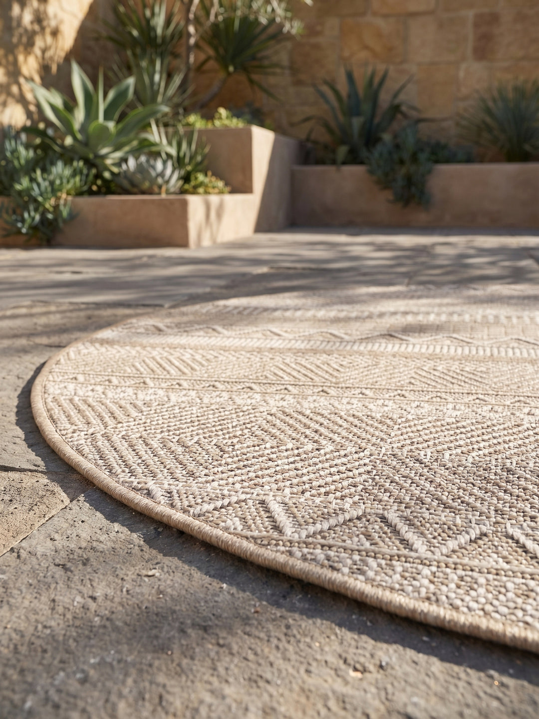 Teppich Beige rund Textur Nahaufnahme Detail_