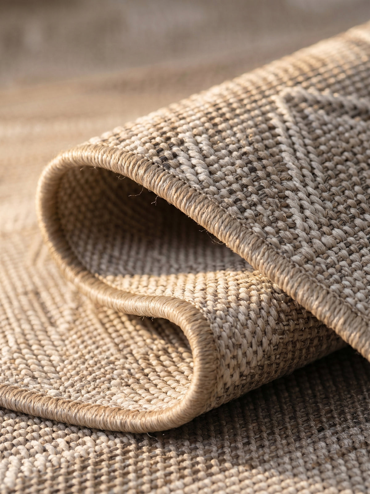 Teppich Beige rund Kante Rückseite