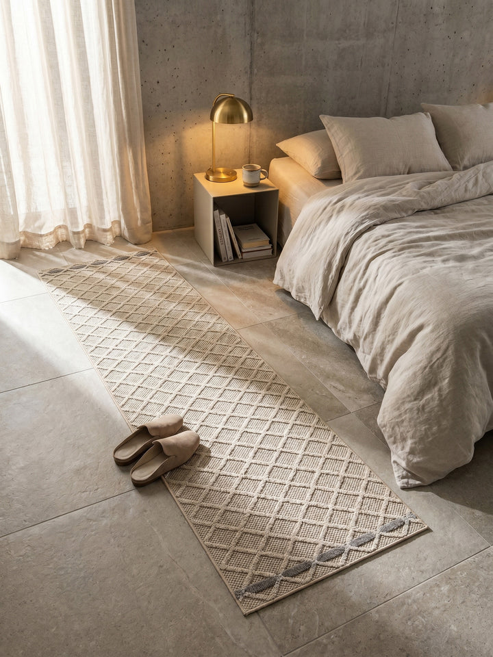 Teppich Beige Läufer Wohnidee gemütlich_