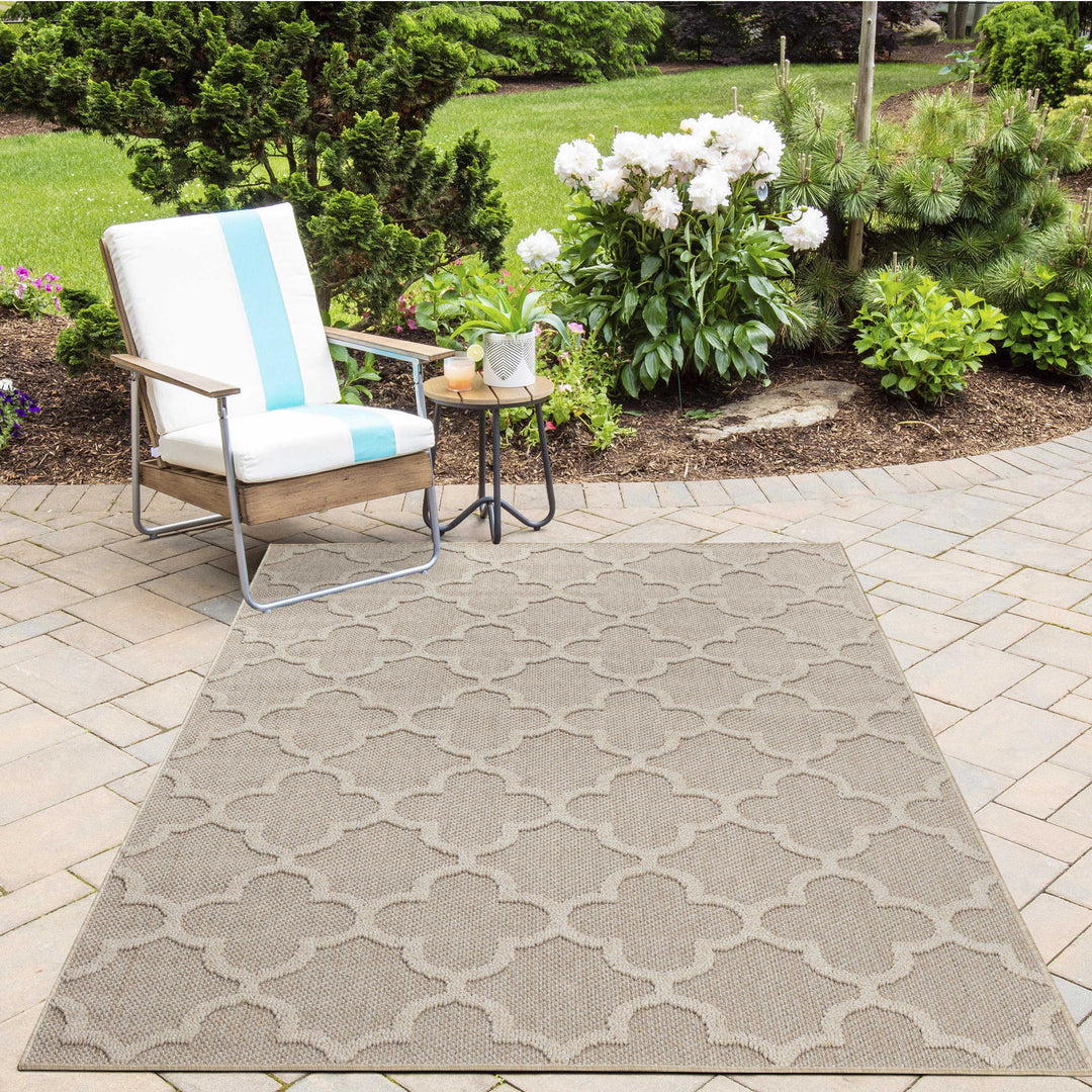 Teppich Outdoor Flachgewebe Skandi-Muster Polypropylen Balkon_Beige_Läufer_