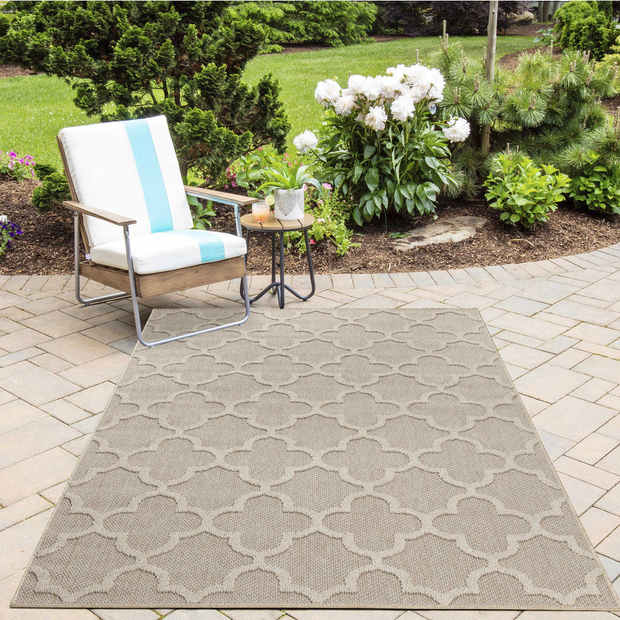 Teppich Outdoor Flachgewebe Skandi-Muster Polypropylen Balkon_Beige_Läufer_