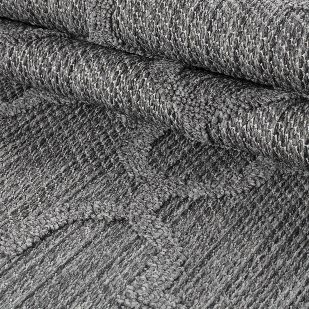 Teppich Outdoor Flachgewebe Skandi-Muster Polypropylen Balkon Grau Läufer 80x150_Läufer_