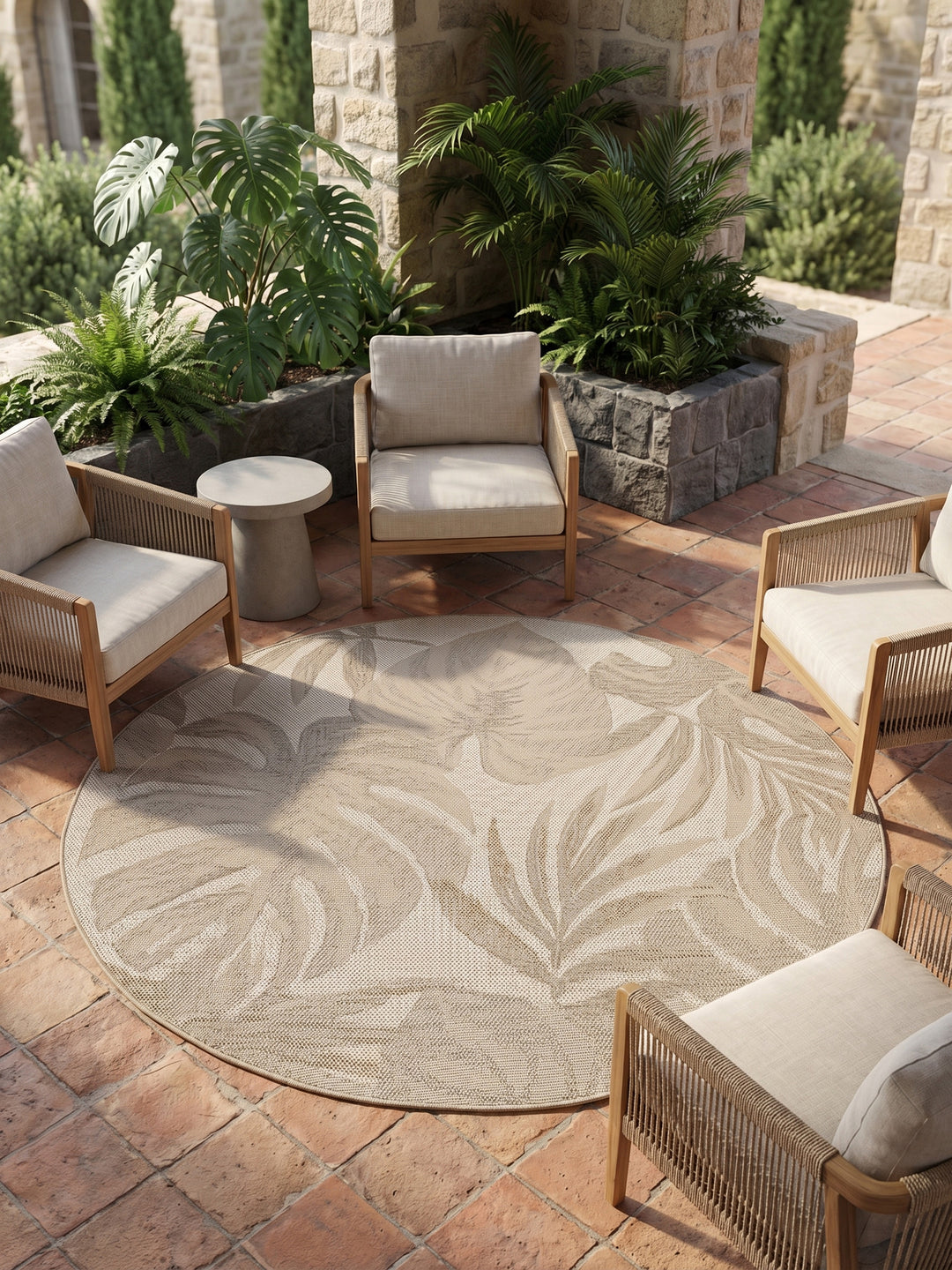 Teppich Beige rund Muster Draufsicht_