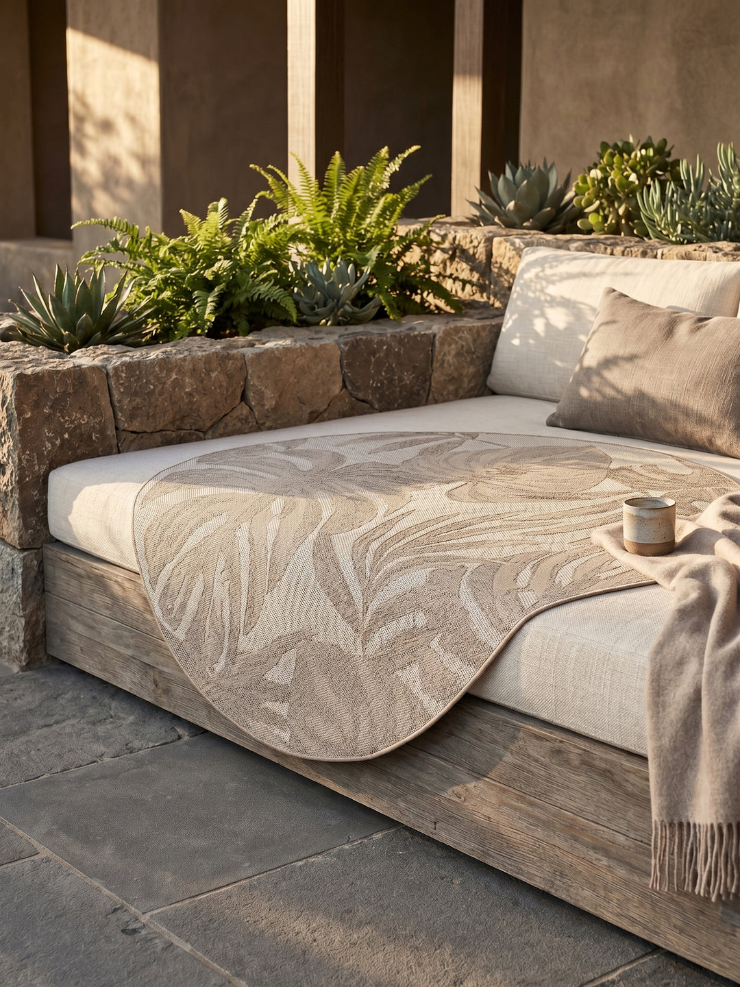 Teppich Beige rund Wohnaccessoire Deko_