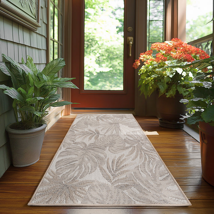 Teppich Outdoor Flachgewebe Tropenmuster Polypropylen Terrasse_Beige_Läufer_