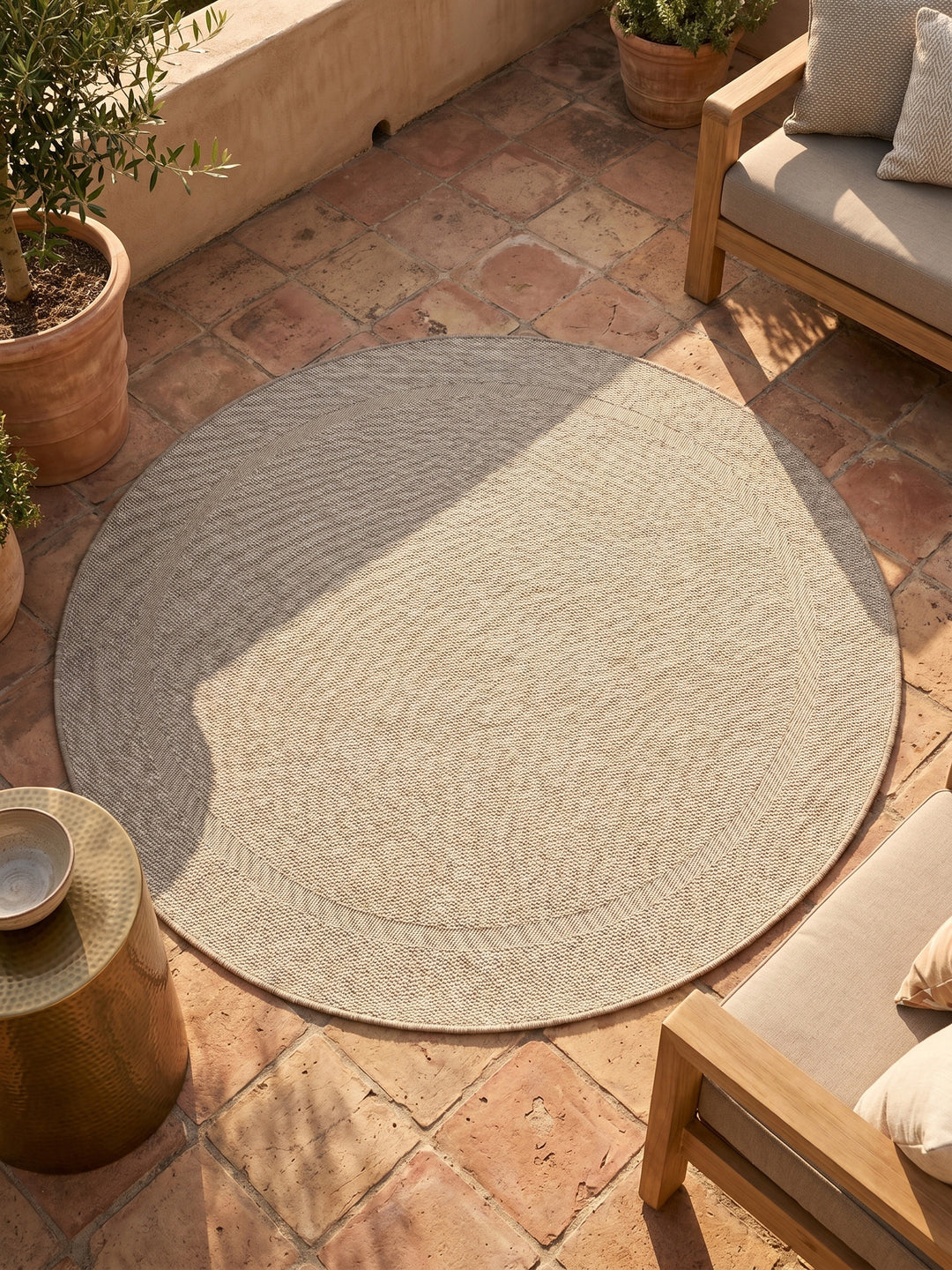 Teppich Beige rund Muster Draufsicht_