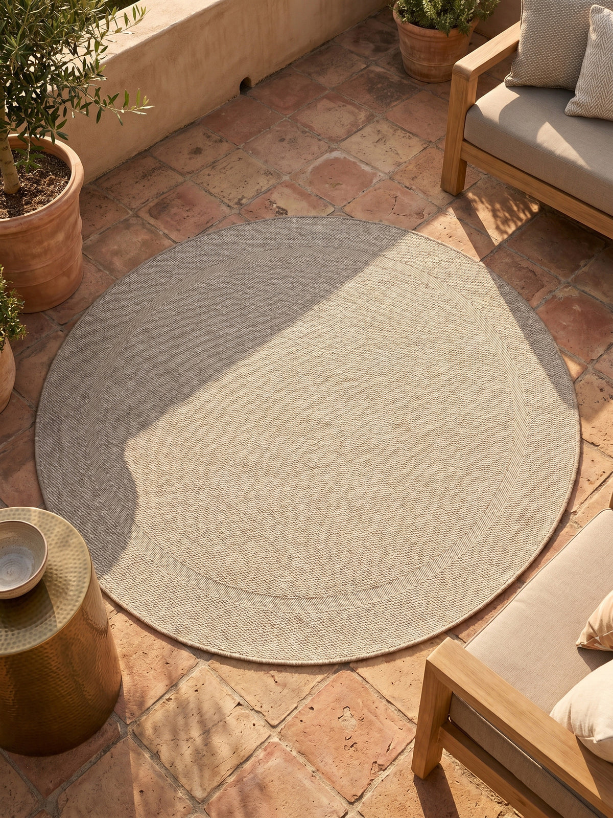 Teppich Beige rund Muster Draufsicht_