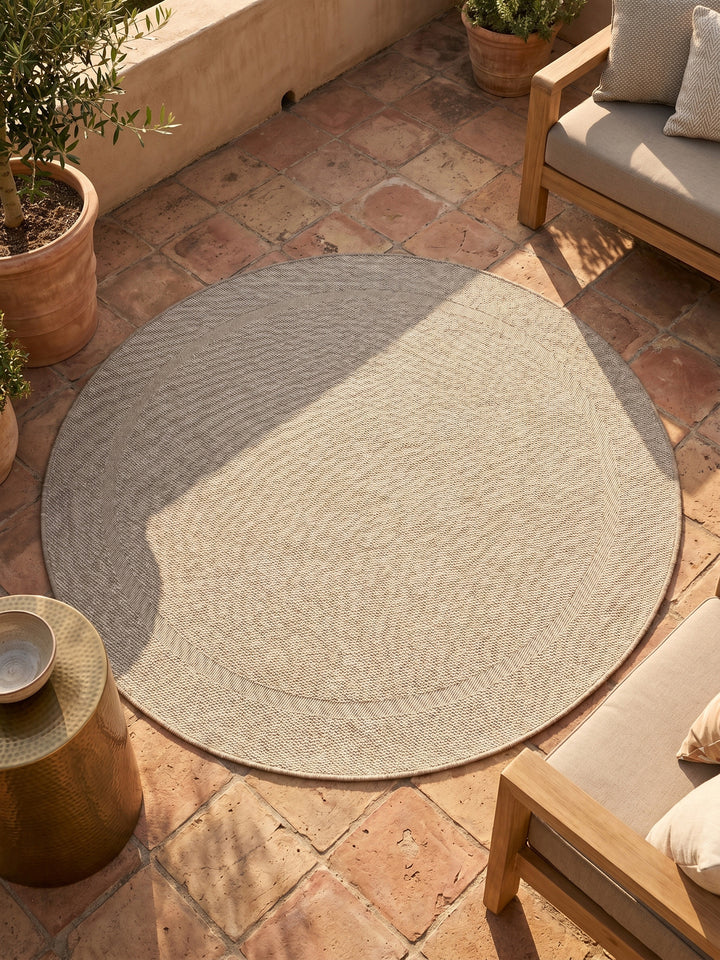 Teppich Beige rund Muster Draufsicht_