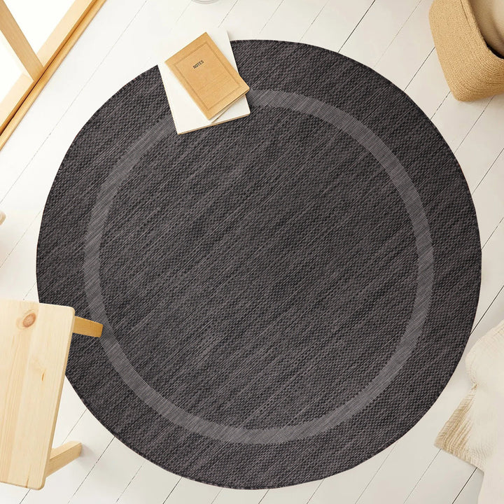 Teppich Outdoor Flachgewebe Uni-Design Polypropylen Balkon_Schwarz_Rund_