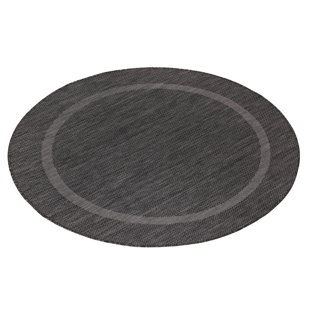 Teppich Outdoor Flachgewebe Uni-Design Polypropylen Balkon Schwarz Rund 120x120_Rund_