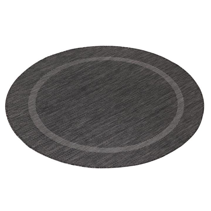 Teppich Outdoor Flachgewebe Uni-Design Polypropylen Balkon Schwarz Rund 120x120_Rund_
