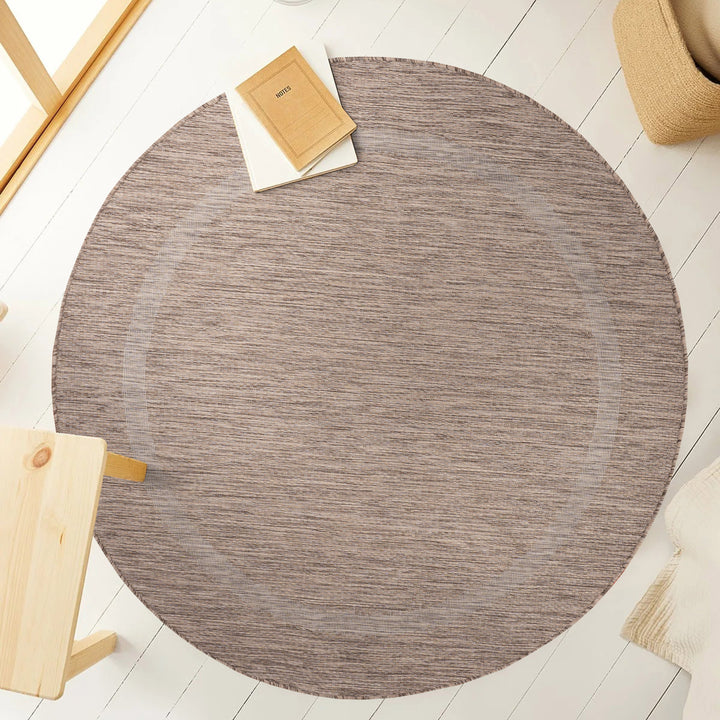Teppich Outdoor Flachgewebe Uni-Design Polypropylen Balkon_Braun_Rund_