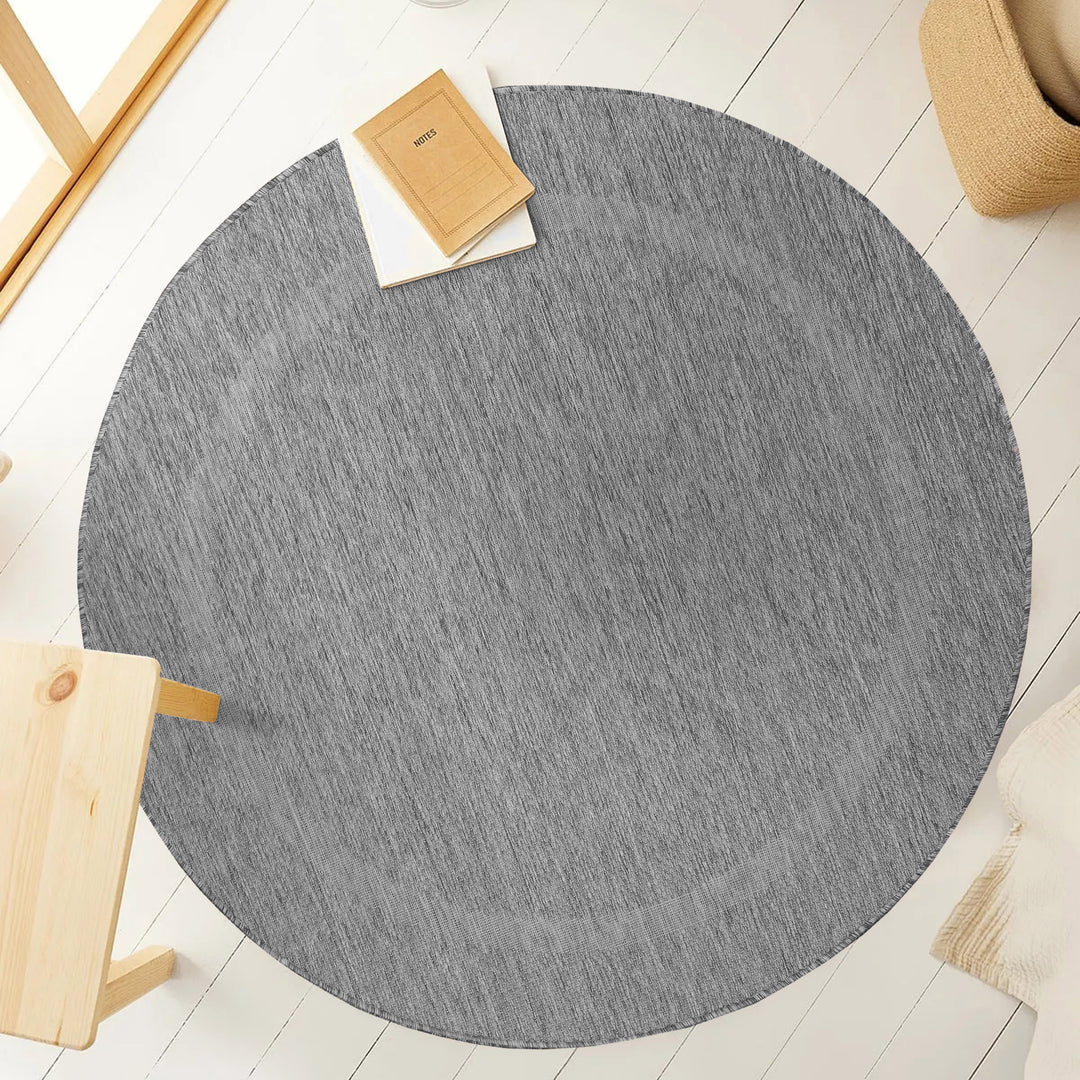 Teppich Outdoor Flachgewebe Uni-Design Polypropylen Balkon_Grau_Rund_