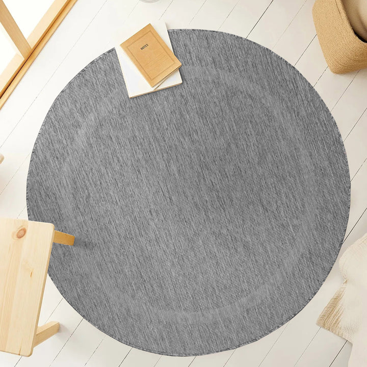 Teppich Outdoor Flachgewebe Uni-Design Polypropylen Balkon_Grau_Rund_