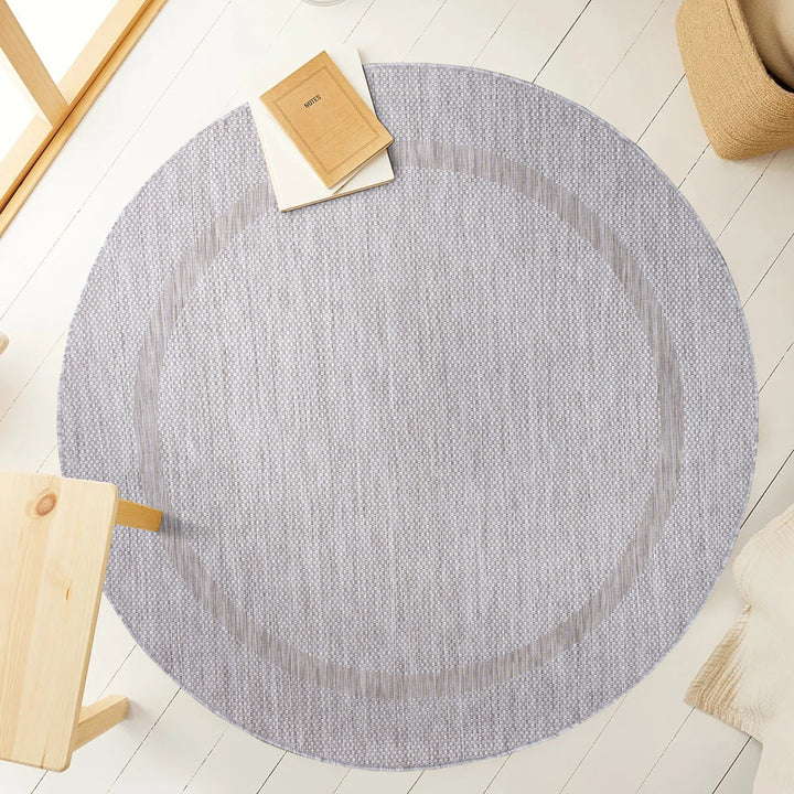 Teppich Outdoor Flachgewebe Uni-Design Polypropylen Balkon_Silber_Rund_